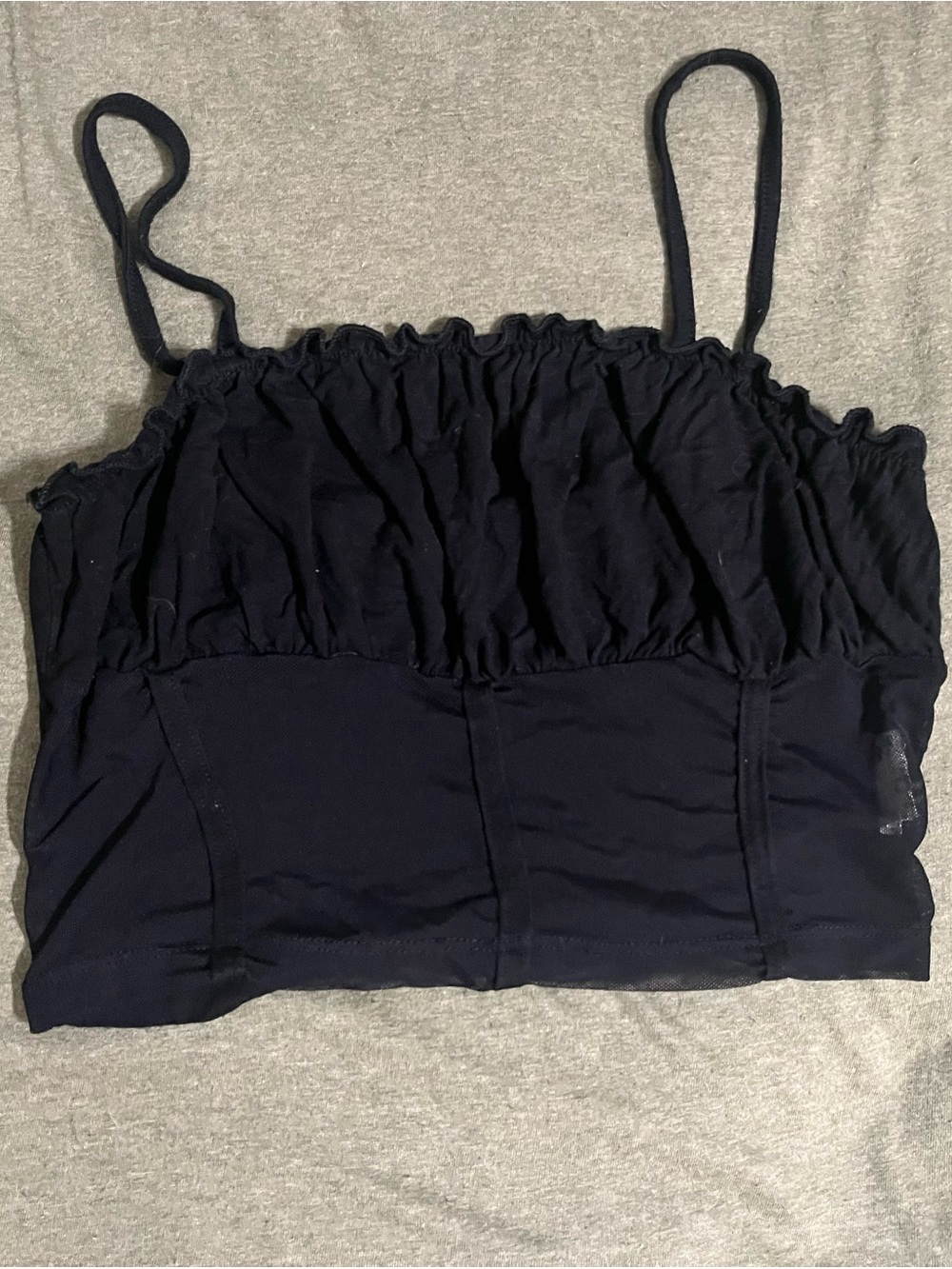 SHEIN Black Ruched Crop Tank Top with Thin Straps